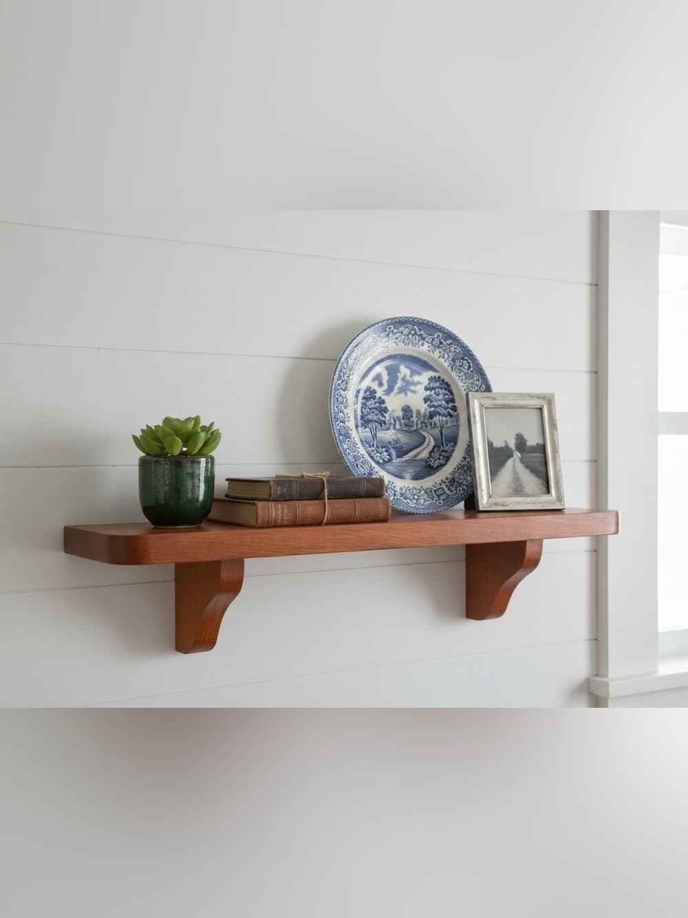 Vtg Wooden Wall Shelf Plate Groove Rustic Farmhouse Cottage 17”